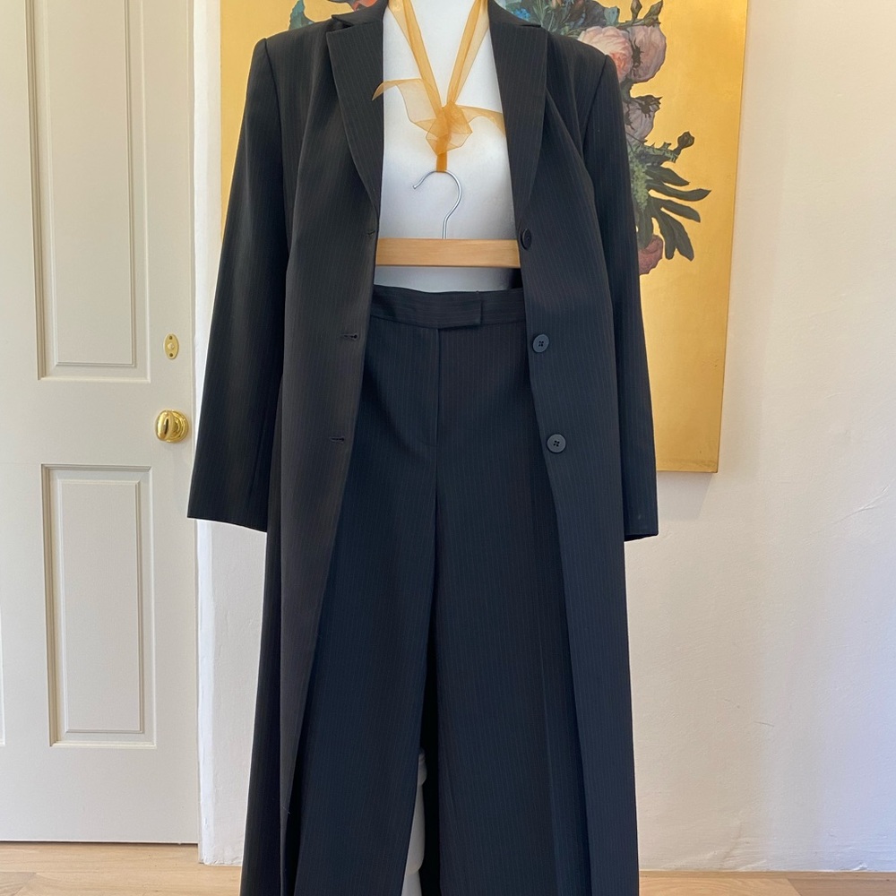 Maxi Length Women’s Blazer with Pants by Georgiou  Size 8 Back & gold pinstripe